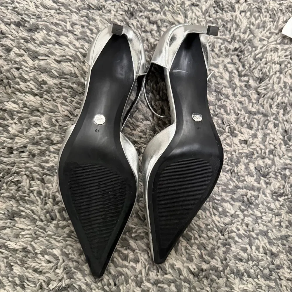 Zara Silver Women's Ankle Strap Heels Size 41/10 - Picture 9 of 9